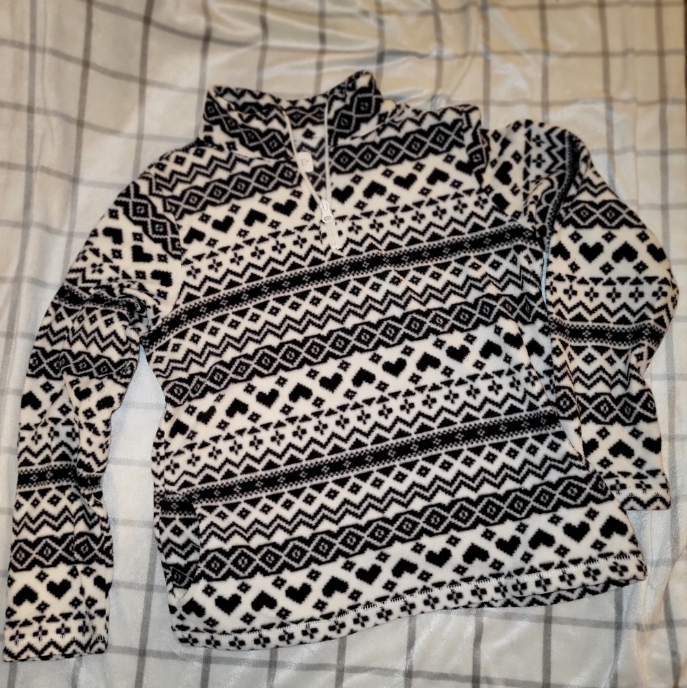 Girls Children's Place Black and White Fleece Half-Zip Pull-Over (Size 10/12)